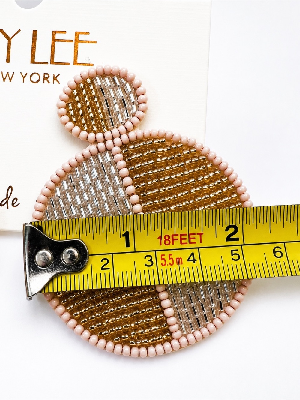KayLee New York Pink, Gold & Silver Beaded Circle Drop Earrings - Picture 3 of 4